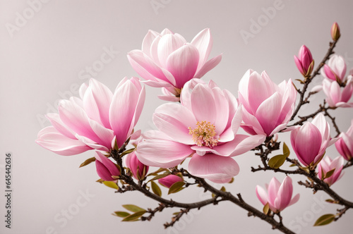 Pink spring magnolia flowers branch
