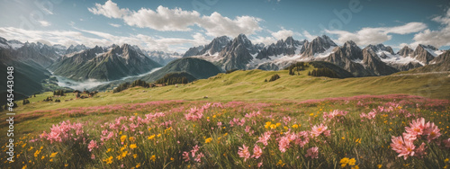 Idyllic mountain landscape in the Alps with blooming meadows in springtime © @uniturehd