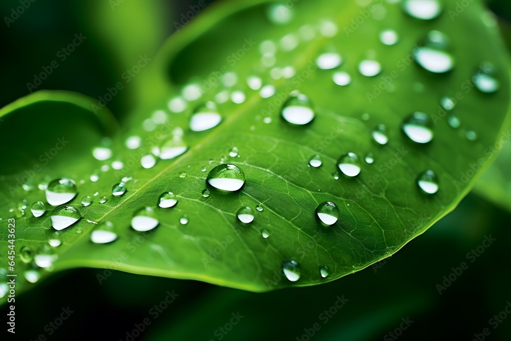 Drops of rain water on a green leaf. Drops of rain water on a green leaf.