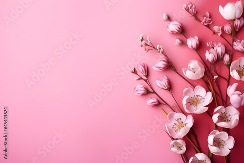 Spring flowers on pink background. © Pacharee