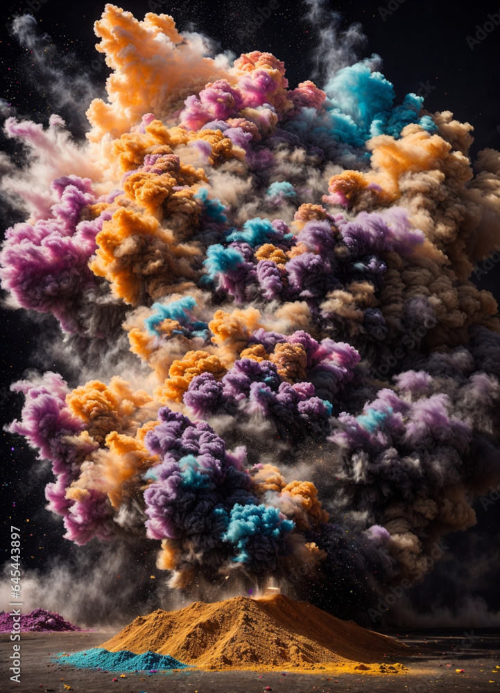 Fototapeta premium Abstract powder splatted background. Colorful powder explosion on white background. Colored cloud. Colorful dust explode. Paint Holi