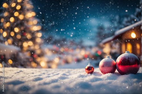 Christmas winter background with snow and blurred bokeh.Merry christmas and happy new year greeting card with copy-space © @uniturehd