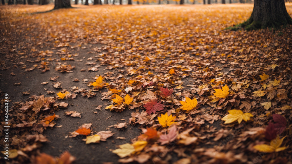 Obraz premium Beautiful autumn landscape with. Colorful foliage in the park. Falling leaves natural background
