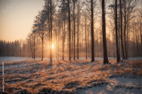 Sunset in the wood in winter period © @uniturehd