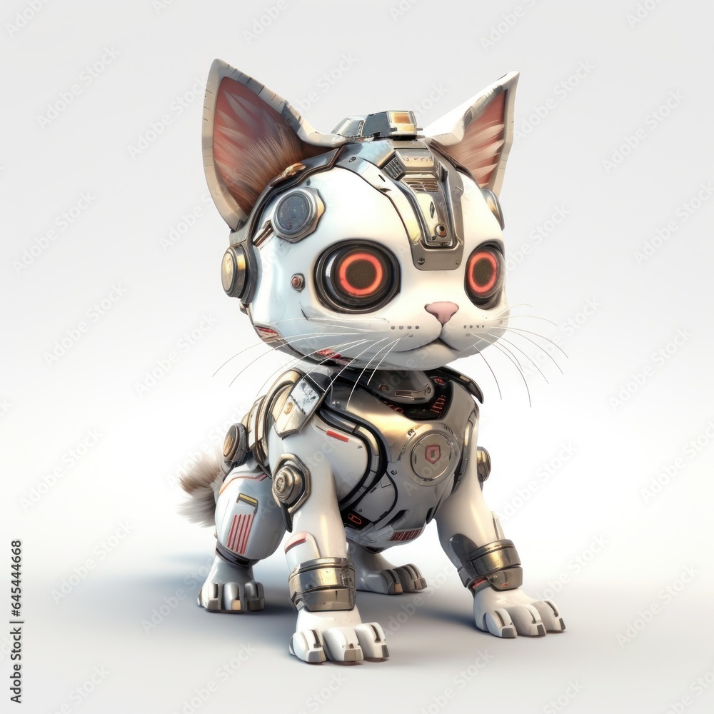 illustration 3d of robotic cat on white background illustration 3d of robotic cat on white background