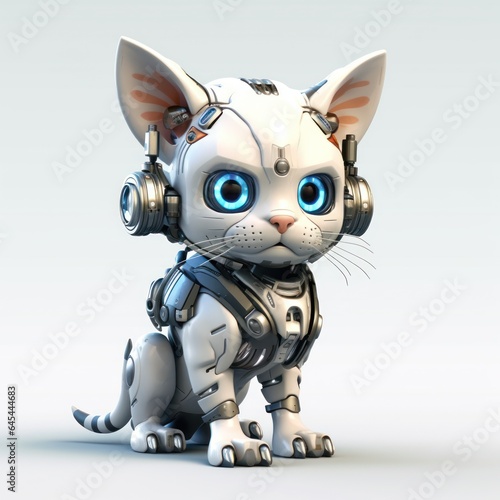 illustration 3d of robotic cat on white background
