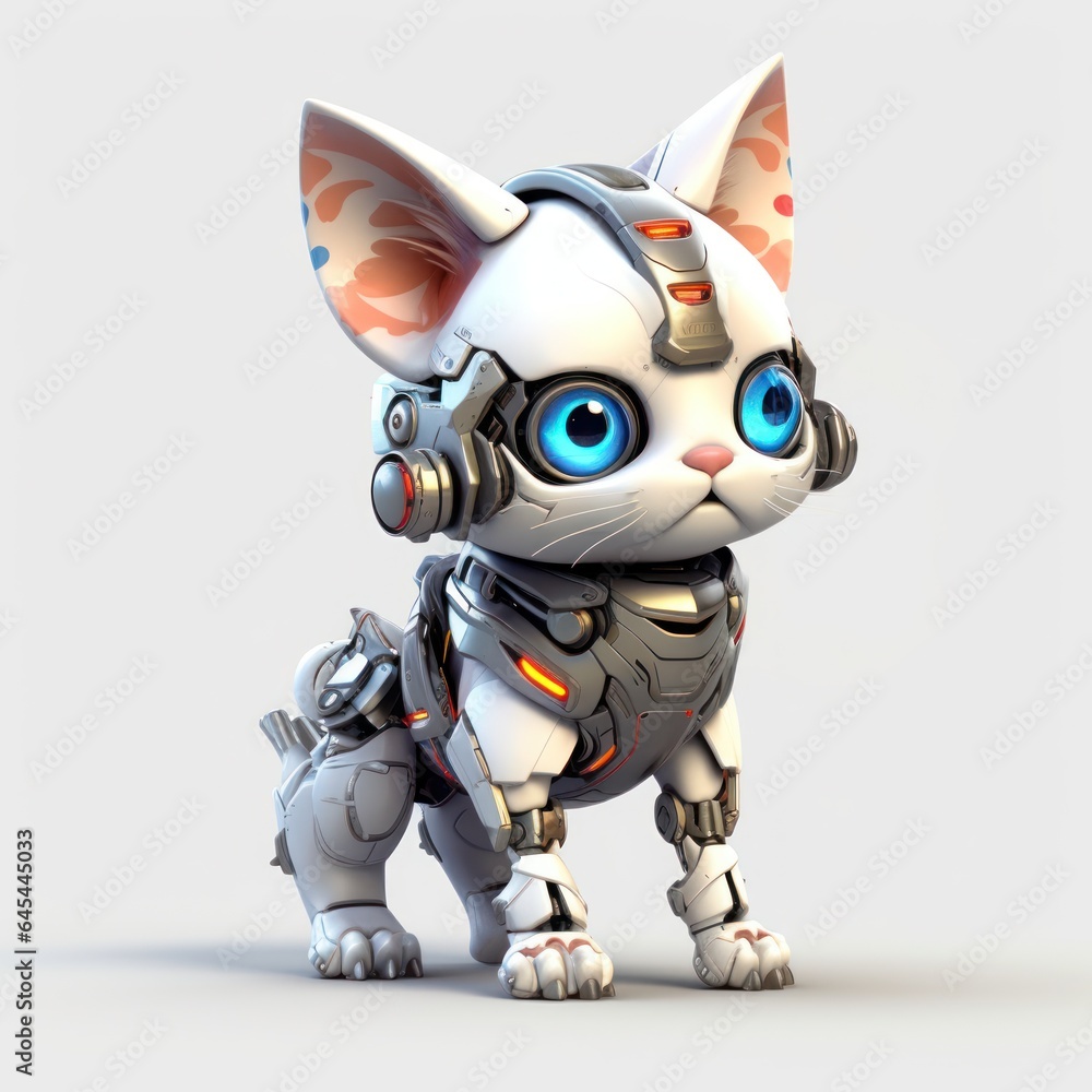 illustration 3d of robotic cat on white background