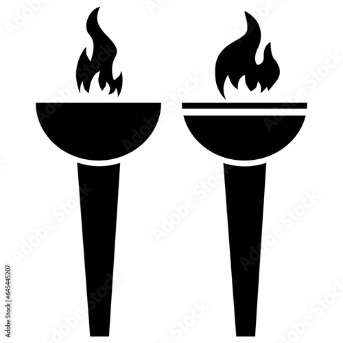 Black flat icon of torch with fire