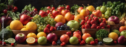 Assortment of fresh organic fruits and vegetables in rainbow colors