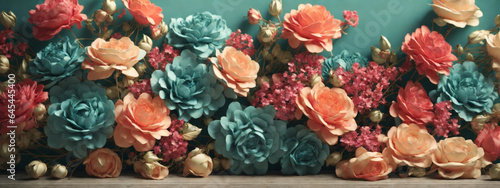 Artificial Flowers Wall for Background in vintage style