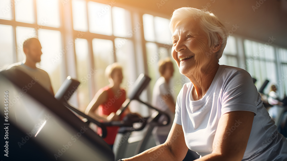 Old aged women on the treadmill at gym, senior movement and recreation, never too old for working out Old aged women on the treadmill at gym, senior movement and recreation, never too old for working out