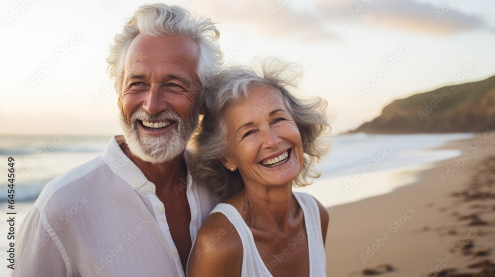 Portrait of Happiness senior couple so sweet on the beach Portrait of Happiness senior couple so sweet on the beach