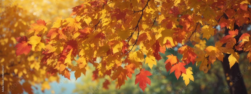 Autumn colorful bright leaves swinging in a tree in autumnal park. Autumn colorful background, fall backdrop Autumn colorful bright leaves swinging in a tree in autumnal park. Autumn colorful background, fall backdrop
