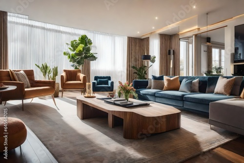 The living room should be brimming with carefully selected furniture and thoughtful design elements  offering a harmonious and inviting atmosphere - AI Generative