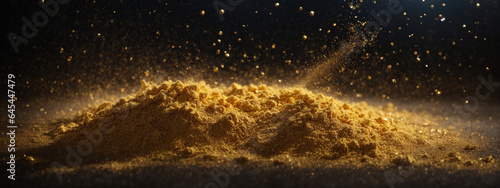 Abstract magic gold dust background over black. Beautiful golden art widescreen background