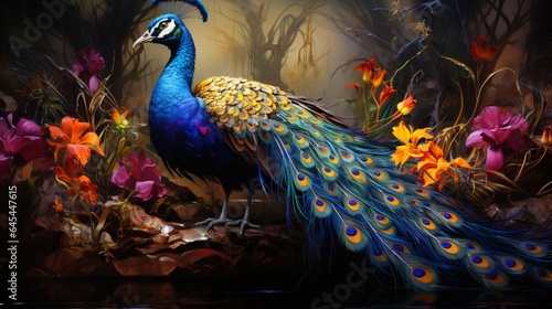 A painting of a peacock.