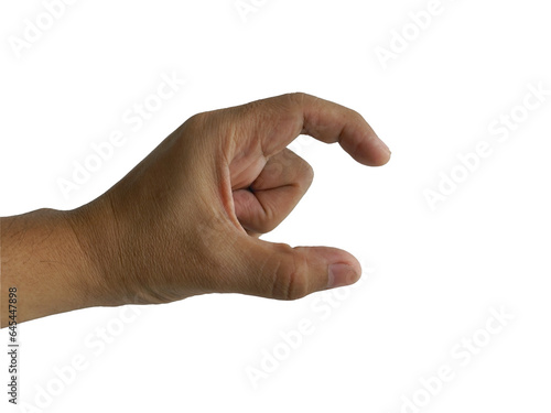 Man's hand isolated on white background with clipping path, abstract sign concept. 