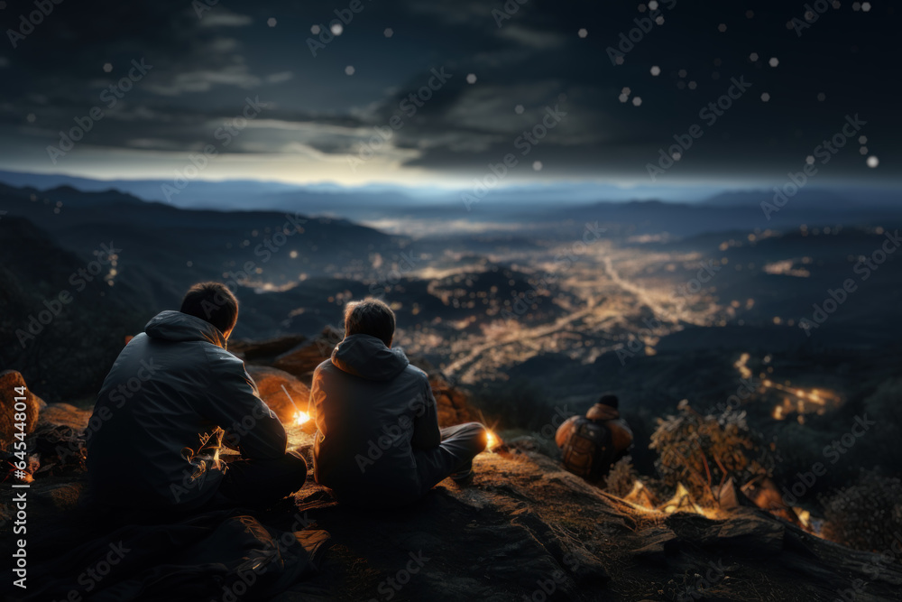 Budding astronomers peer through telescopes, captivated by the beauty of the night sky and the distant stars. Concept of Stargazing Adventure. Generative Ai. Budding astronomers peer through telescopes, captivated by the beauty of the night sky and the distant stars. Concept of Stargazing Adventure. Generative Ai.
