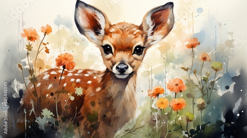 painting of a fawn with flowers doe.