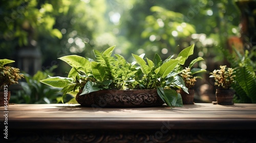 a large leafy green background.