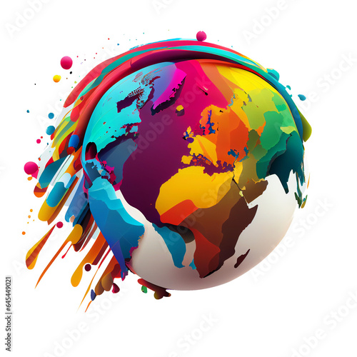 Colorful drawing of the earth on a transparent background.