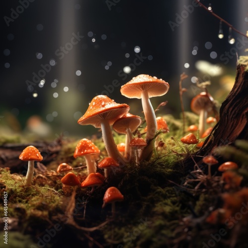 Magic mushrooms fly agaric in the forest