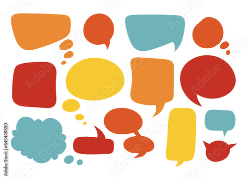 speech bubble Set. color talk bubble text, chat box, in retro style. Frames for texts isolated on white background. Vector illustration
