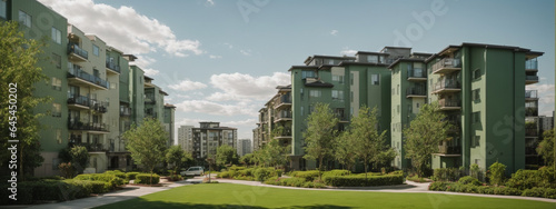 Modern apartment buildings in a green residential area in the city photo