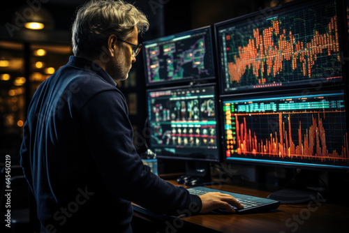 Diverse traders collaborate in a modern trading room, sharing insights and expertise to navigate market volatility. Concept of Collaborative Trading. Generative Ai.