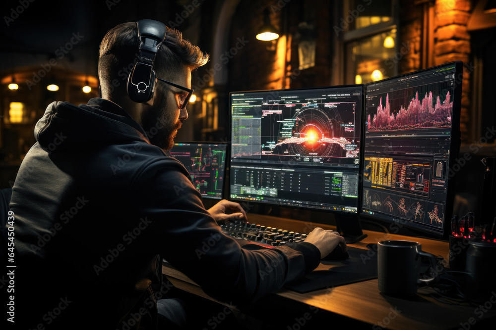 Traders work late into the night, participating in after-hours trading sessions to capitalize on global market movements. Concept of Extended Trading. Generative Ai. Traders work late into the night, participating in after-hours trading sessions to capitalize on global market movements. Concept of Extended Trading. Generative Ai.