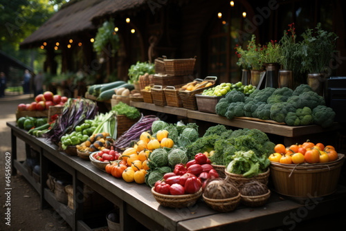 Farm to Table. Farmer s market stall filled with fresh fruits and vegetables  capturing the essence of locally sourced produce. Generative Ai.