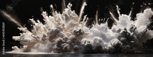 Abstract white powder explosion isolated on black background. photo
