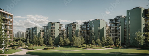 Modern apartment buildings in a green residential area in the city