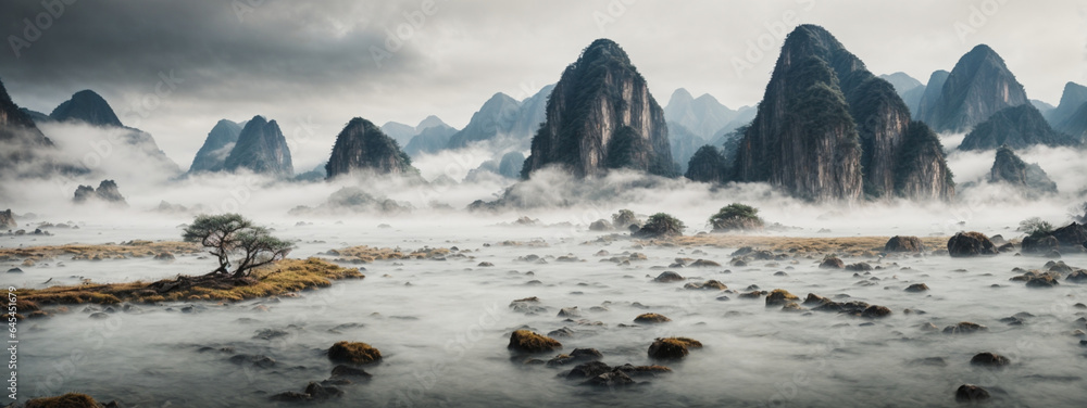 Obraz premium Chinese ink and water landscape painting