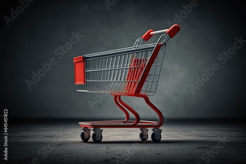 Shopping cart on dark background with empty space for text
