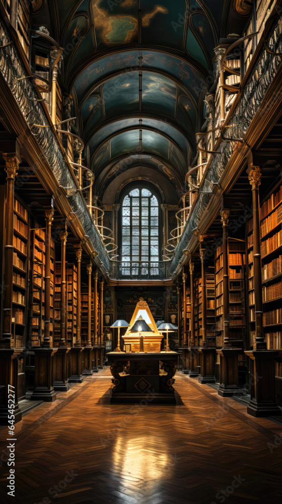 Inside of a beautiful ancient library