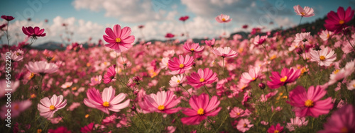 beautiful cosmos flower field