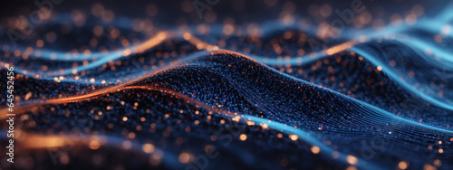 Abstract Futuristic Data Technology: A Wave of Connecting Dots and Lines on a Dark Background, Creating a Dynamic and Tech-Forward Illustration.