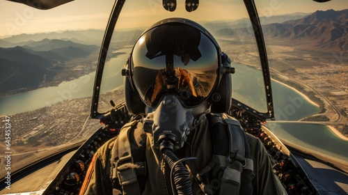 filming the view from the cockpit through the visor of a fighter jet's helmet. world of aviation, emphasizing the precision and skill required to fly fighter jets.