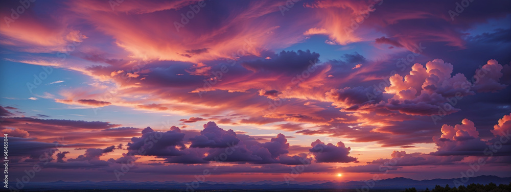 Background of colorful sky concept: Dramatic sunset with twilight color sky and clouds