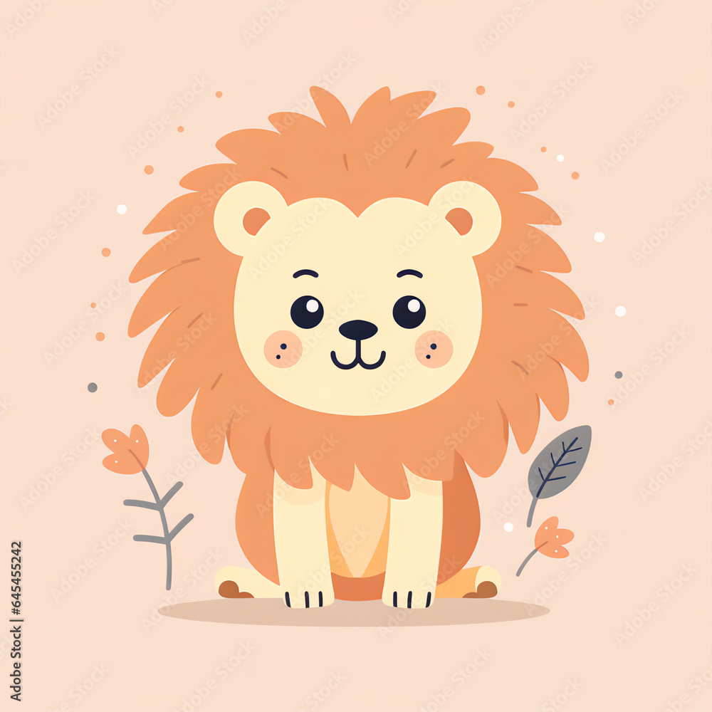Hand-Drawn Lion in Pastel Colors with Simple Shapes and Minimal Details on a Flat Lay Background Hand-Drawn Lion in Pastel Colors with Simple Shapes and Minimal Details on a Flat Lay Background
