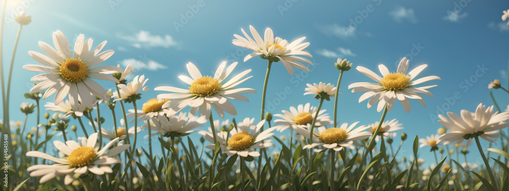 Wild daisies in the grass with a blue sky Wild daisies in the grass with a blue sky