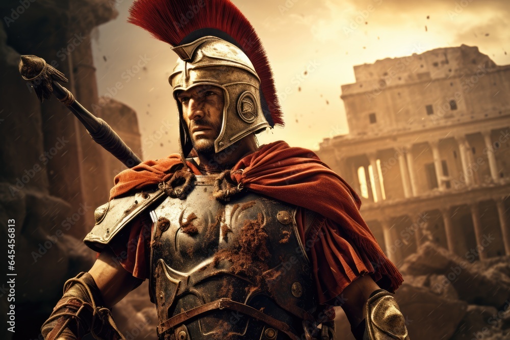 Majestic Gladiator: A Legendary Roman Gladiator in Glimmering Armor, Ready for Battle in the Colosseum.
Majestic Gladiator: A Legendary Roman Gladiator in Glimmering Armor, Ready for Battle in the Colosseum.