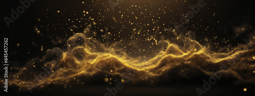 Abstract magic gold dust background over black. Beautiful golden art widescreen background photo