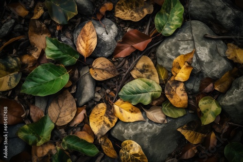 Fallen leaves scattered on the ground
