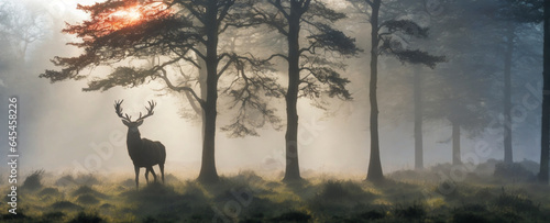 Red deer stag silhouette in the mist © @uniturehd