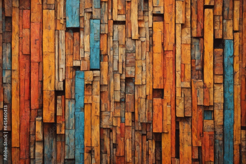 Abstract Aged Wood Architecture Texture: Colorful Block Stacks on the Wall, Ideal Background for Art and Design Projects. Abstract Aged Wood Architecture Texture: Colorful Block Stacks on the Wall, Ideal Background for Art and Design Projects.