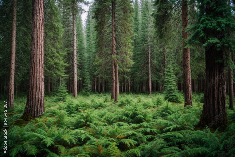 Healthy green trees in a forest of old spruce, fir and pine Healthy green trees in a forest of old spruce, fir and pine