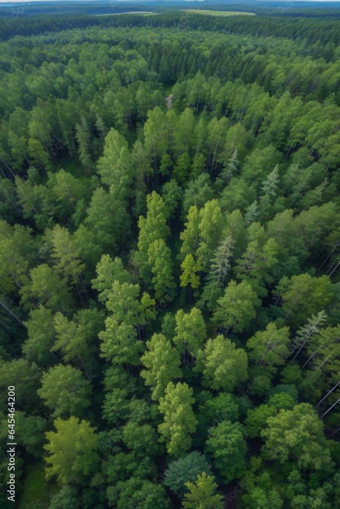 Aerial top view of summer green trees in forest in rural Finland. Aerial top view of summer green trees in forest in rural Finland.