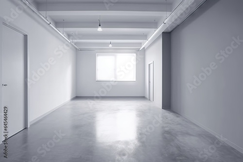 An empty room with a door and a window